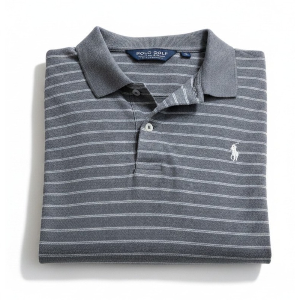 Polo Ralph Lauren Golf Shirt Men's XL 100% Pima Cotton Gray Striped Short Sleeve